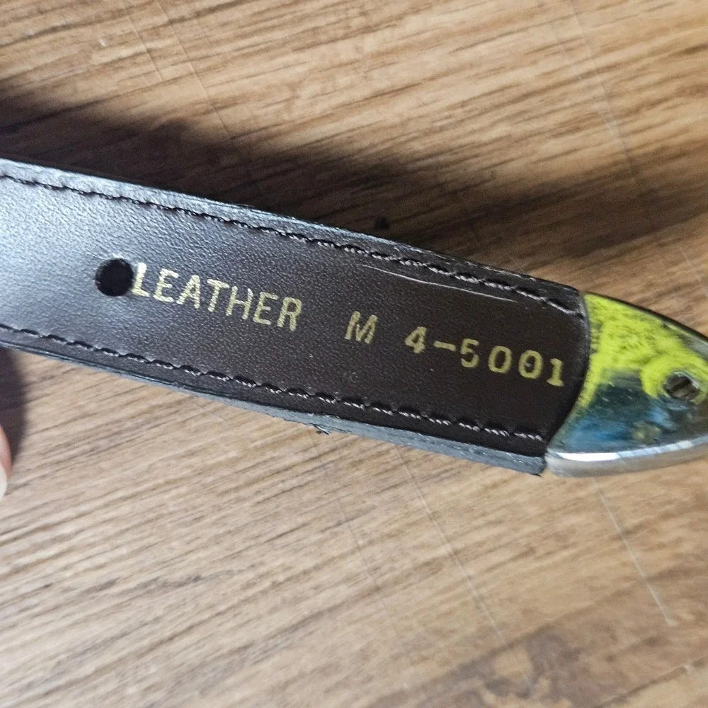 Vintage Leather Western Concho Belt Silver Tone Buckle M Cowgirl Boho 4-5001